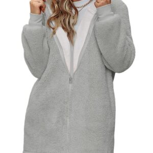 TOMEEK Jacheta din Fleece Lunga cu Gluga pentru Femei, Marimi Mari - Gri L