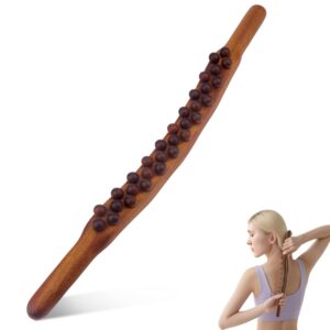 Bat de Terapie Gua Sha din Lemn, Bat de Masaj din Lemn cu 31 de Bile de Masaj din Lemn, Bat pentru Fascie, Bat de Razuire pentru Corp Intreg, Bete de Masaj pentru Spate, Abdomen, Umeri, Relaxare Musculara, Gat, Picioare, Brate