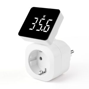 Contor de Energie Electrica pentru Priza, 6 Moduri, Rotativ la 180°, cu Afisaj LCD Mare, Contor pentru Priza, Calculator de Costuri Energetice cu Cifre Albe cu Iluminare de Fundal, Wattmetru, Contor kWh