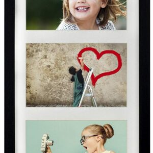 Rama Multipla pentru Fotografii, 23 x 50 cm, cu Passe-partout, 3 Decupaje pentru 13x18 cm - Negru