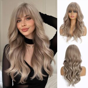 Peruca Lunga Ondulata de 24 Inch pentru Femei - Blond Cenusiu