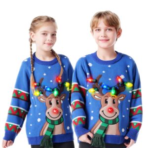 Pulover de Craciun "Urat" pentru Copii cu Lumini LED si Model Ren - Negru, Marime Mare