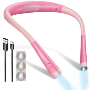 Lampă de citit pentru gât Glocusent, lampă de citit de noptieră cu 3 culori și 6 niveluri de luminozitate, lampă de carte reîncărcabilă cu autonomie de 80 de ore, brațe flexibile, lumină de citit pentru gât – pentru citit, tricotat, croșetat, cusut și reparații
