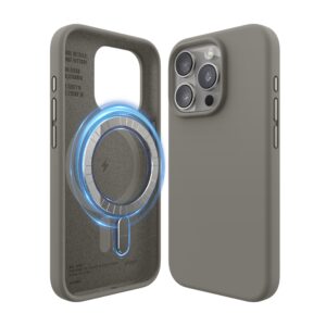 Husă magnetică din silicon elago compatibilă cu iPhone 15 Pro, compatibilă cu toate accesoriile MagSafe, magneți încorporați, silicon premium, husă de protecție completă [structură cu 5 straturi] (gri mediu)
