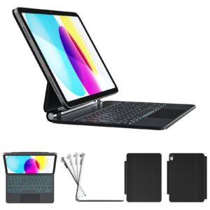 Husă cu tastatură pentru iPad, iluminare de fundal în 11 culori, trackpad inteligent, suport pentru stilou, rezistentă la amprente – neagră, pentru iPad 11 inchi A16 / iPad 10 de 10,9 inchi