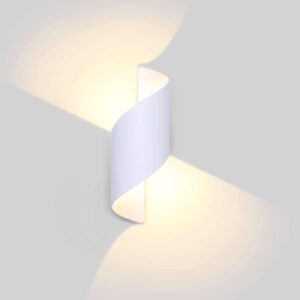 Lightess Aplica de Perete LED 12W pentru Interior si Exterior, Alb, Design Modern cu Lumina Sus-Jos, IP66 Impermeabila, din Aluminiu, pentru Scari, Living, Dormitor, Hol, Alb Cald
