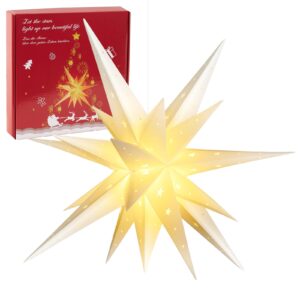 SUNBEAUTY Steaua de Craciun Luminoasa pe Baterii cu Cronometru, 58 cm, Decoratiune de Craciun Suspendata pentru Exterior, Stea LED, Stea Luminoasa 3D, pentru Utilizare Interior si Exterior