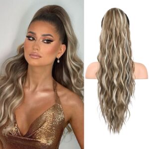 REECHO Extensie Coada de Cal, 66 cm, Ondulata tip Plaja, cu Snur de Prindere, Extensie de Par Sintetic pentru Femei - Saten Cenusiu cu Suvite Platinate