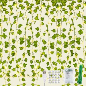 KASZOO Set de 12 Instalatii Luminoase cu Iedera Artificiala, Ghirlanda de Iedera cu 252 LED-uri, Perdea Luminoasa LED pentru Nunta, Birou, Gradina, Decor de Perete la Petreceri