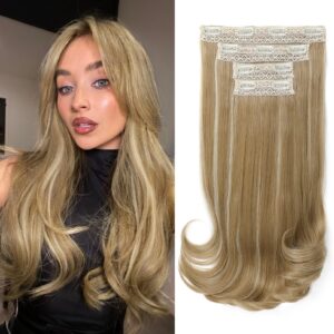 Extensii de Par cu Clips, 4 Bucati, 40 cm, Tuns in Straturi, Trama Invizibila, Aspect Natural - Blond Auriu 40 cm